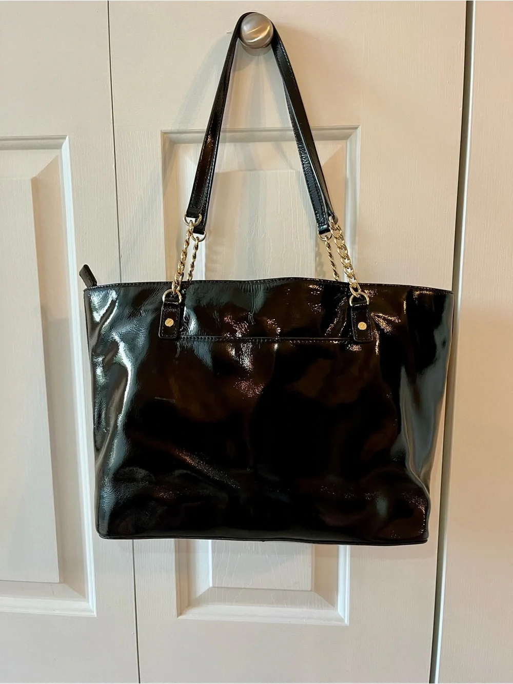 Michael Kors Black Patent Tote with Gold Chain Straps